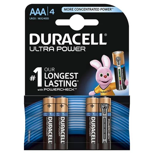 باتری نیم قلم دوراسل Ultra Power پک چهار عددی
